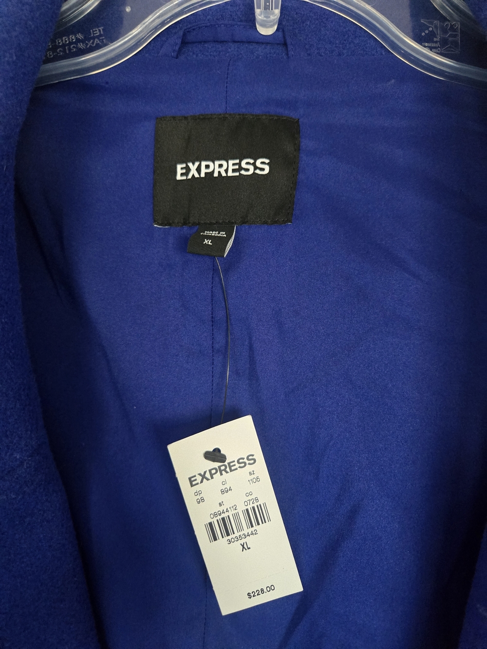 Express Bold Cobalt Blue Wool-Blend Trench Coat - Picture 3 of 4